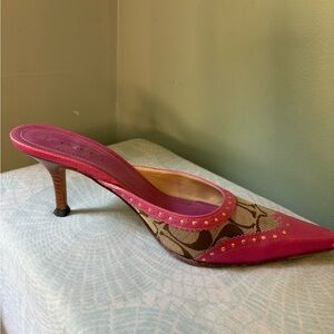 Coach Pink and Brown Kitten Heel Mules